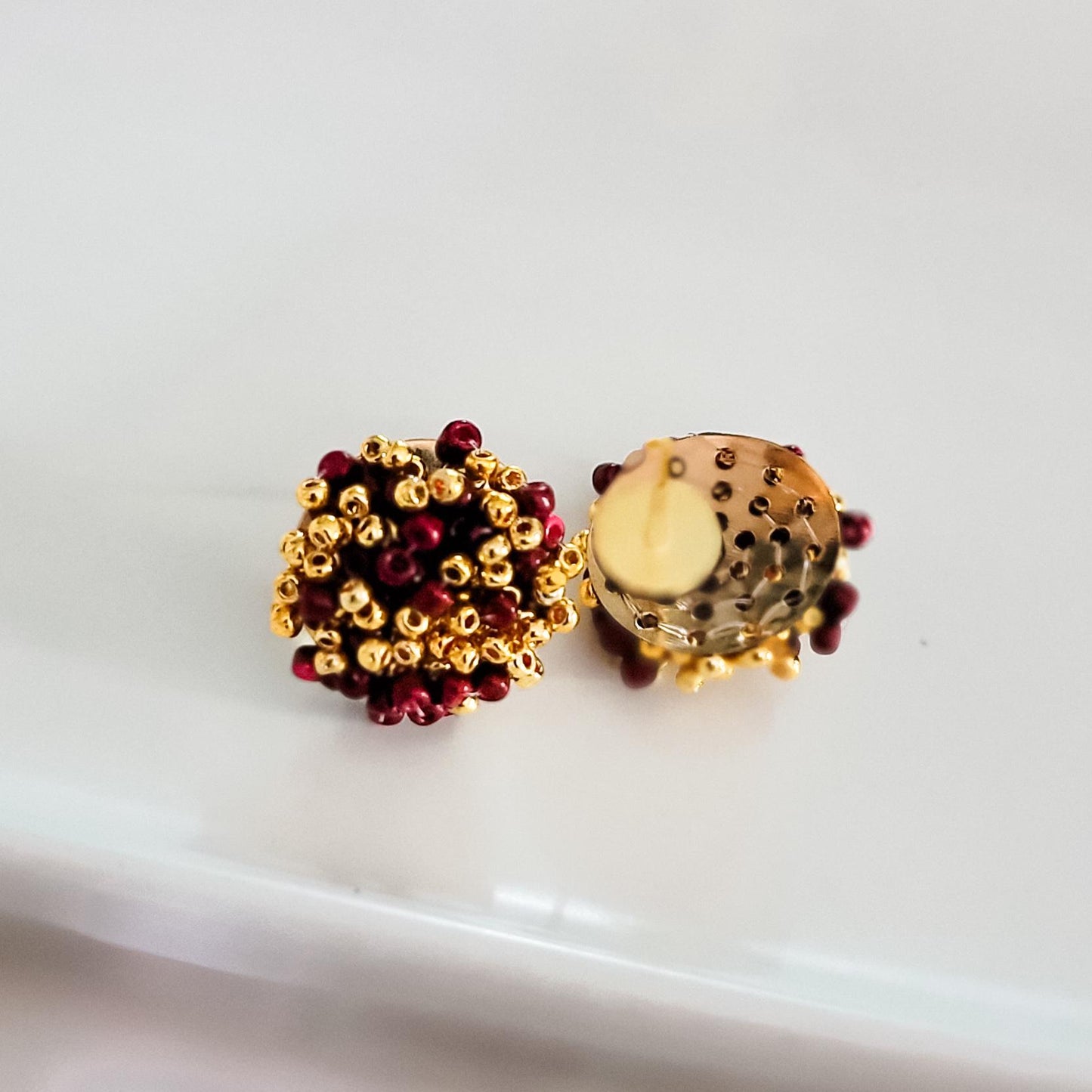 Maroon and Gold Mix 15mm Small Seed Bead Topper, 1 Pair