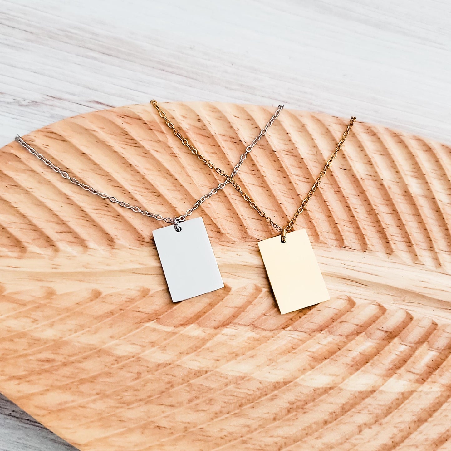 Wide Rectangle Pendant Necklace (Silver, Gold, or Rose Gold), 1 Total, Metal Blank #62