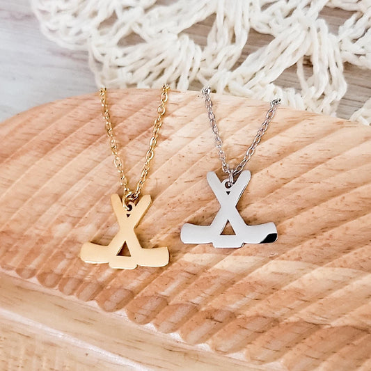 Ice Hockey Pendant Necklace (Silver or Gold), 1 Total, Metal Blank #86