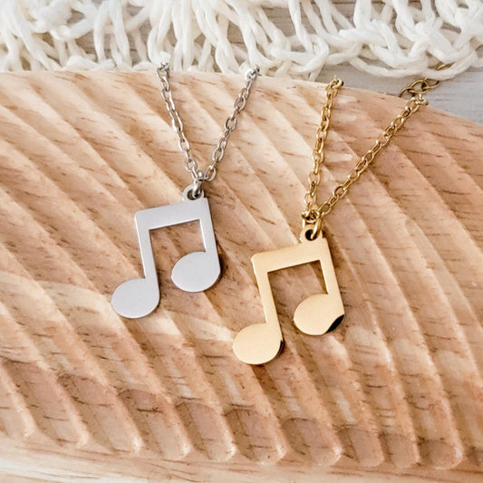 Regular Double Music Note Necklace (Silver or Gold), 1 Total, Metal Blank #87