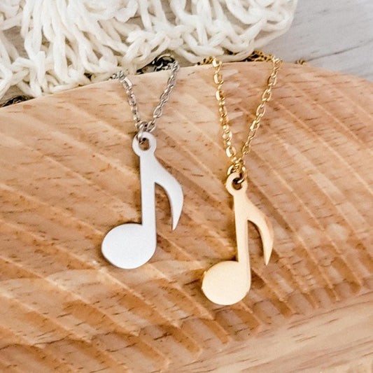 Single Music Note Necklace (Silver or Gold), 1 Total, Metal Blank #88