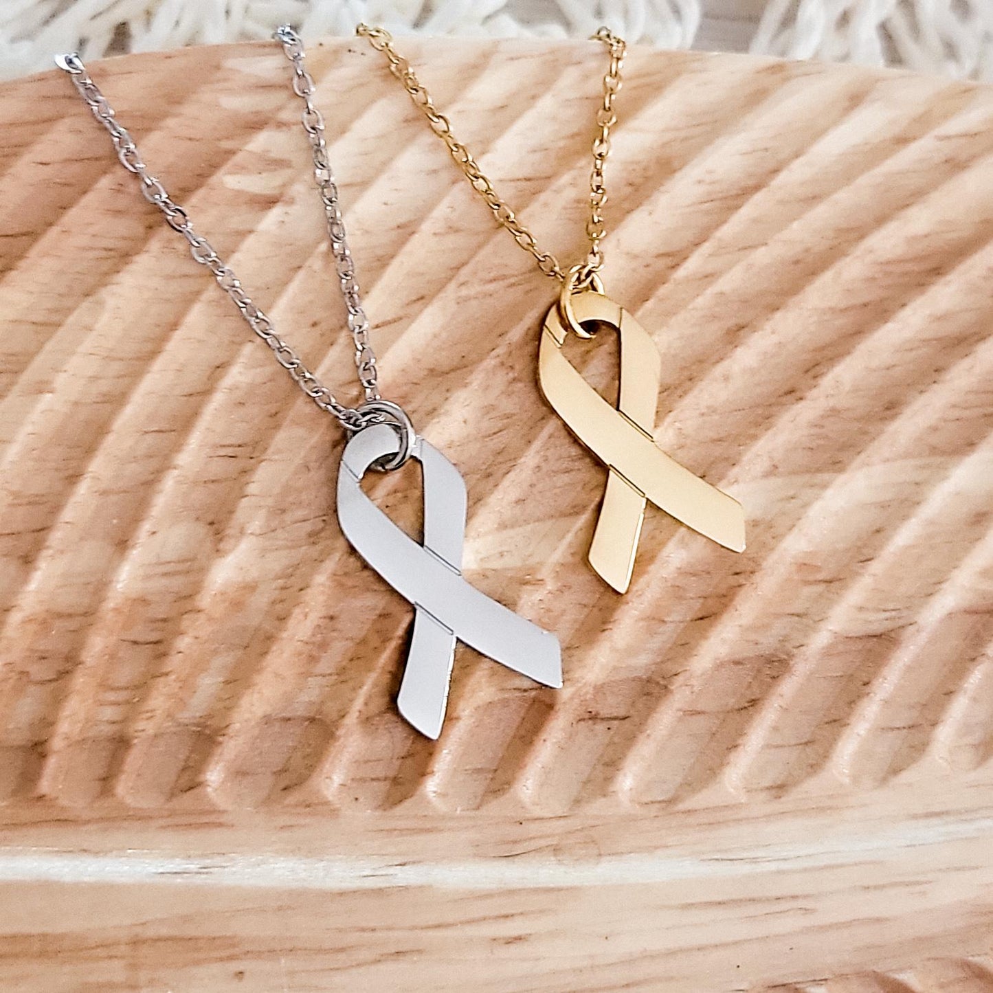 Awareness Ribbon Necklace (Silver or Gold), 1 Total, Metal Blank #89