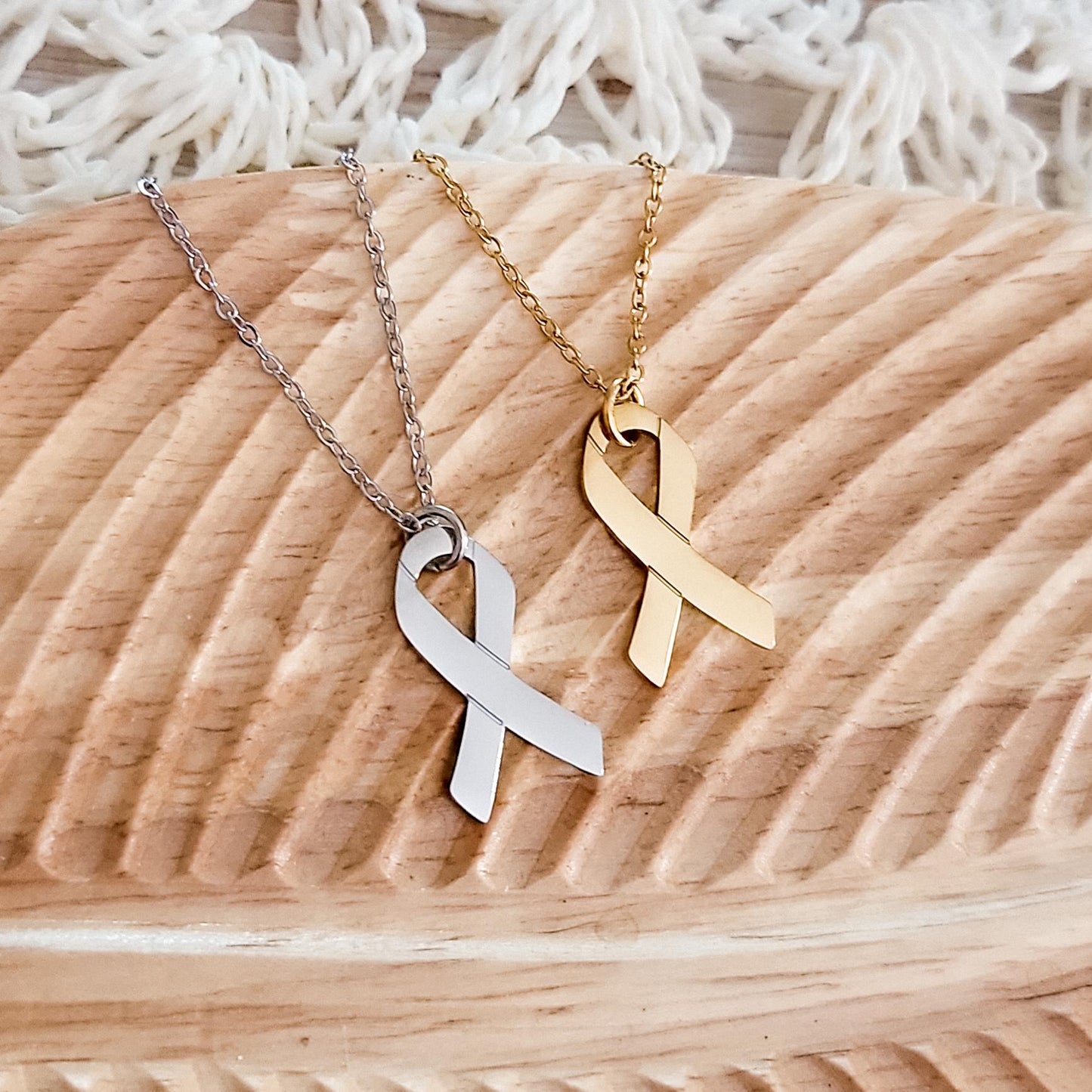 Awareness Ribbon Necklace (Silver or Gold), 1 Total, Metal Blank #89