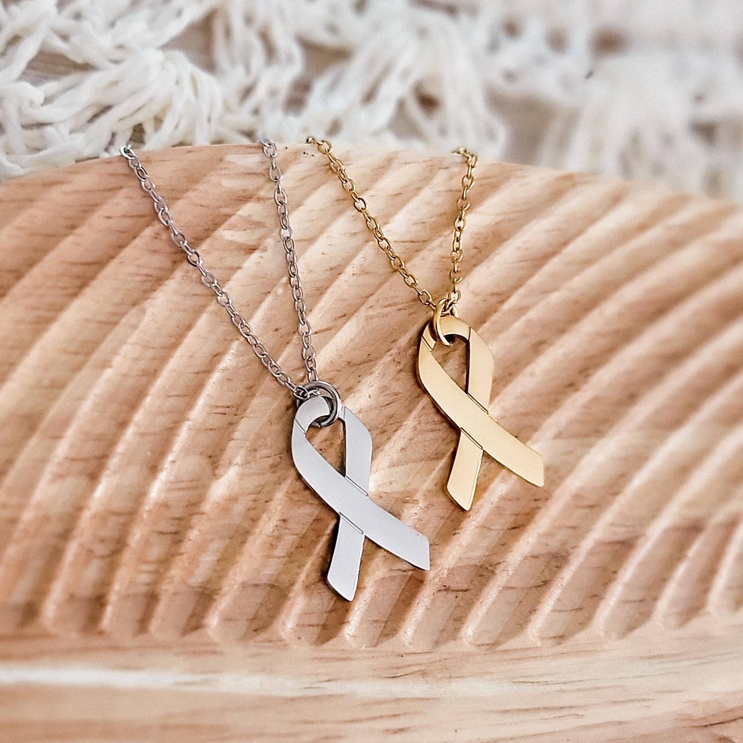 Awareness Ribbon Necklace (Silver or Gold), 1 Total, Metal Blank #89