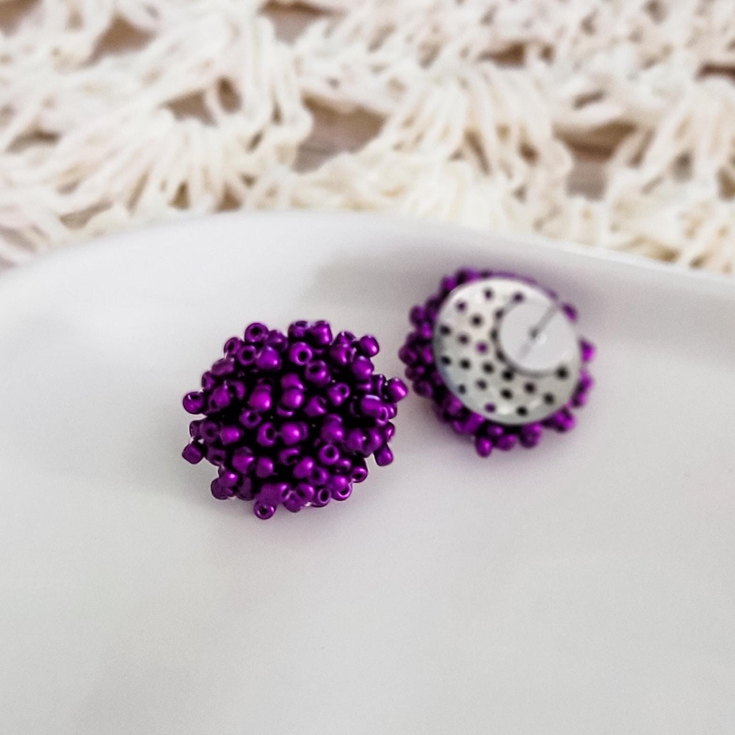 Metallic Purple 15mm Small Seed Bead Topper, 1 Pair
