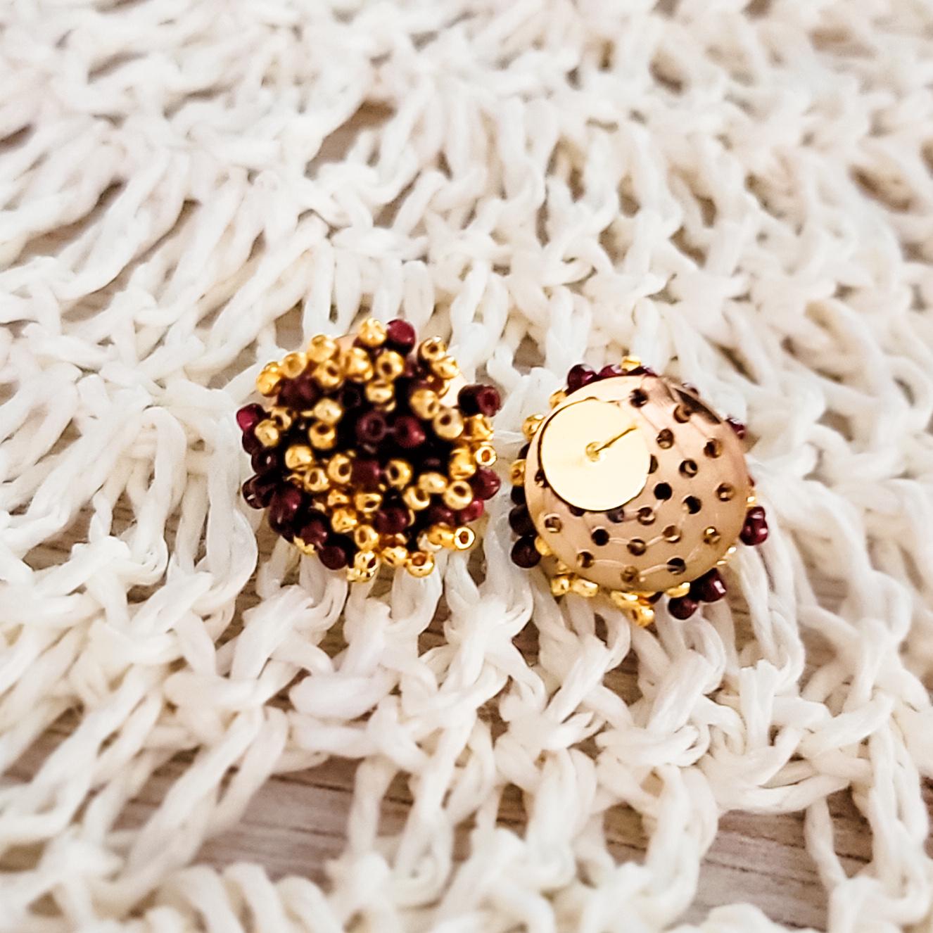 Maroon and Gold Mix 15mm Small Seed Bead Topper, 1 Pair