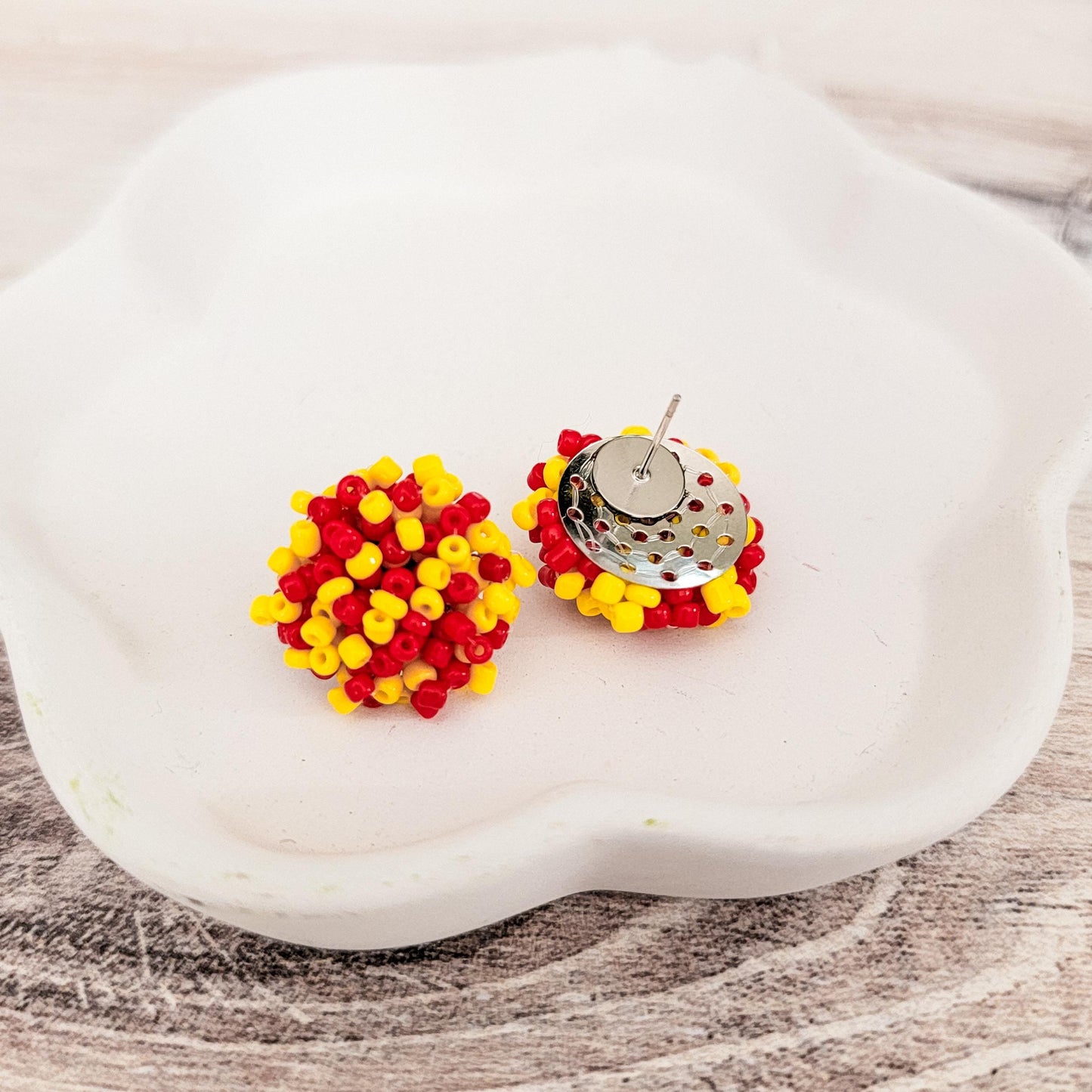 Red and Yellow Mix 15mm Small Seed Bead Topper, 1 Pair