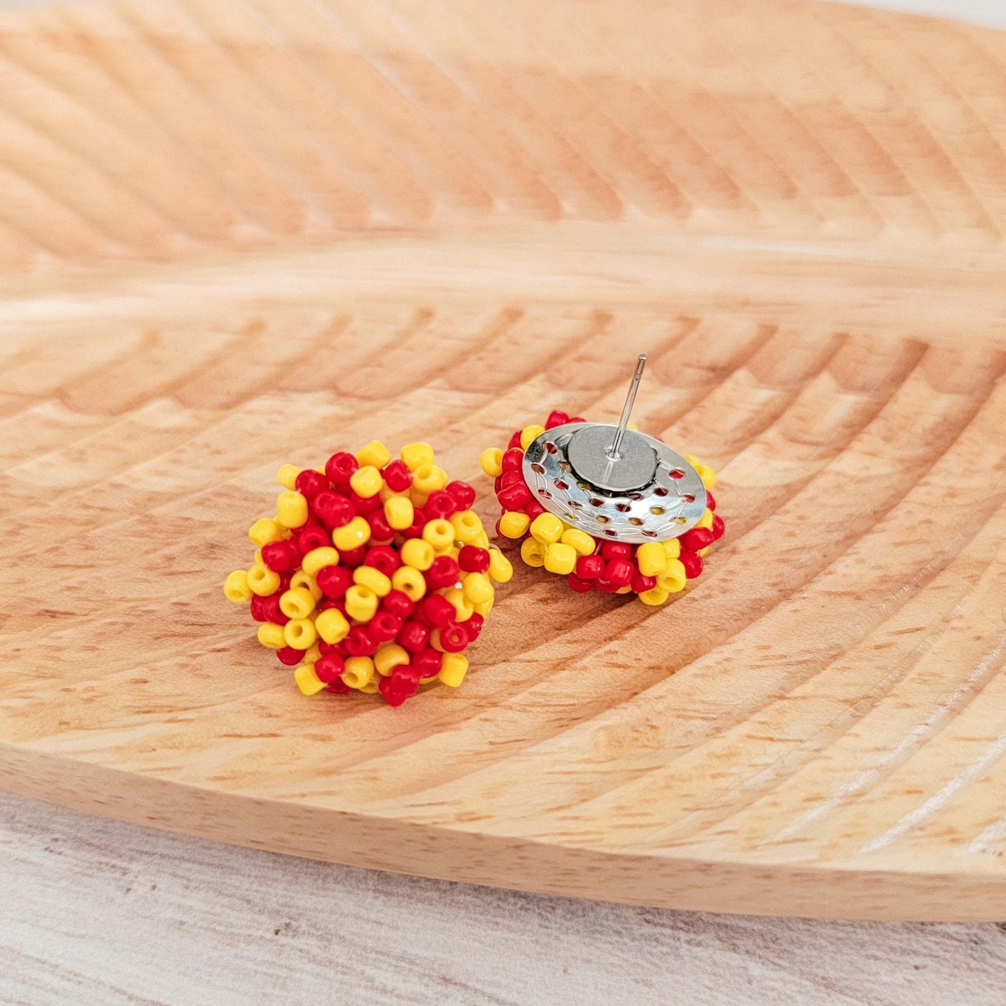 Red and Yellow Mix 15mm Small Seed Bead Topper, 1 Pair