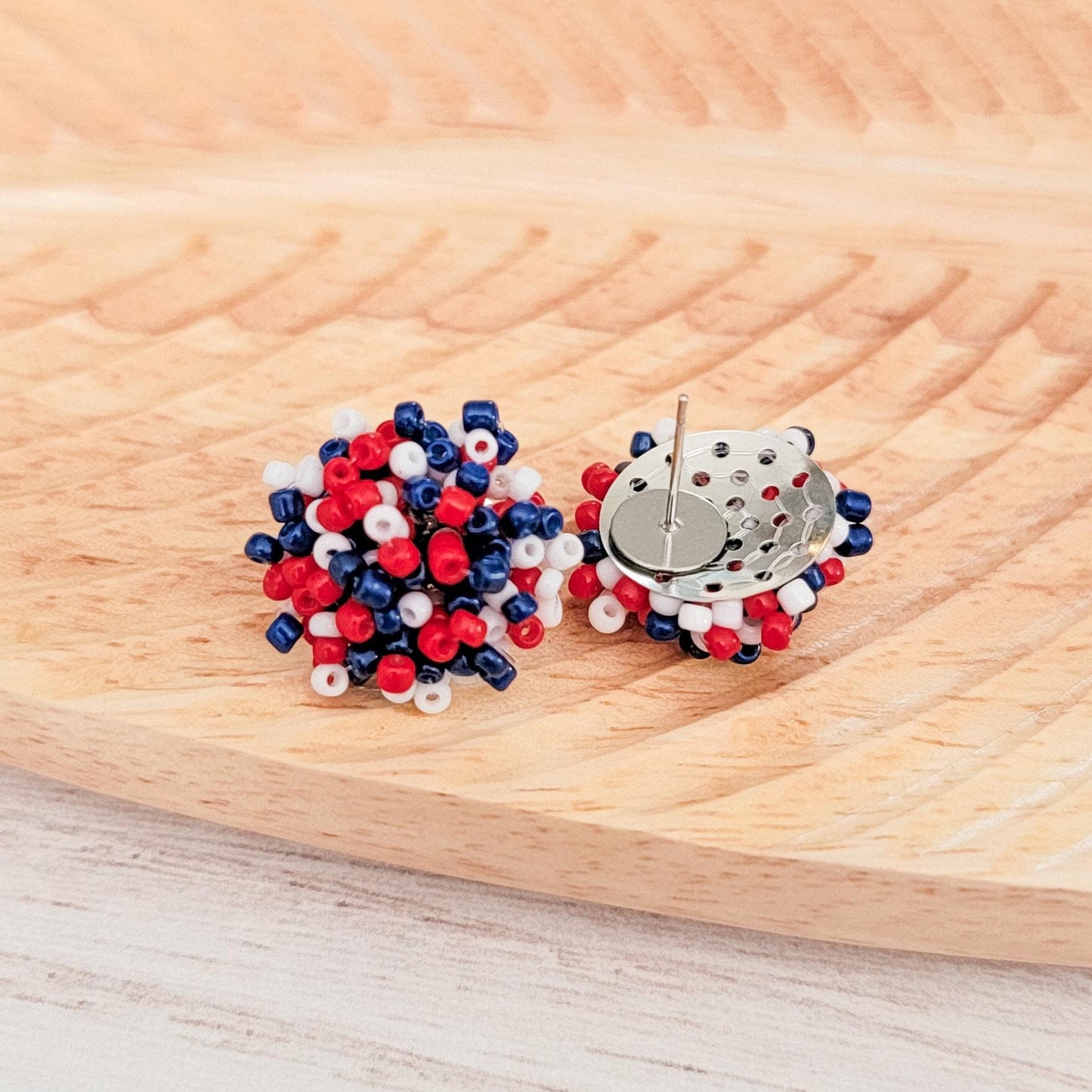 Red/White/Navy Blue Mix 15mm Small Seed Bead Topper, 1 Pair