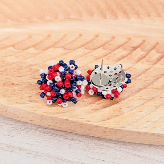 Red/White/Navy Blue Mix 15mm Small Seed Bead Topper, 1 Pair