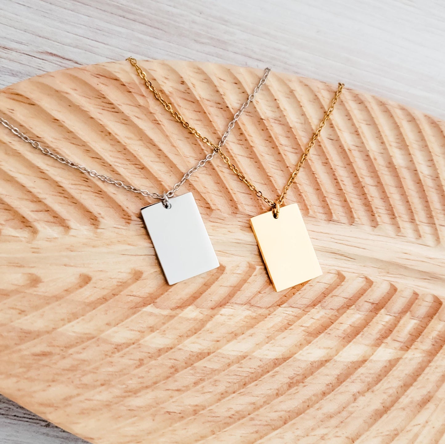 Wide Rectangle Pendant Necklace (Silver, Gold, or Rose Gold), 1 Total, Metal Blank #62