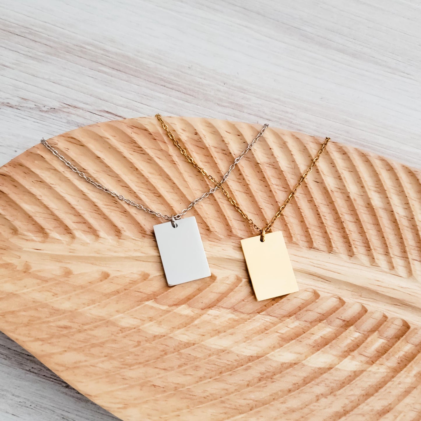 Wide Rectangle Pendant Necklace (Silver, Gold, or Rose Gold), 1 Total, Metal Blank #62