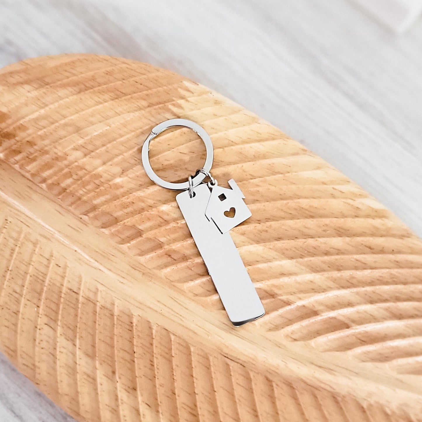 Rectangle with House Charm Keychain (Silver), 1 Piece Total, Metal Blank #92