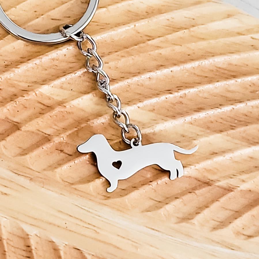 Dachshund Heart Pendant Keychain (Silver), 1 Total, Metal Blank #95