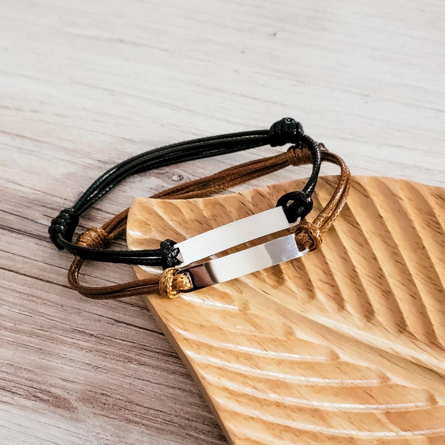 Woven Cord Bar Bracelet (Brown or Black), 1 Total, Metal Blank #47