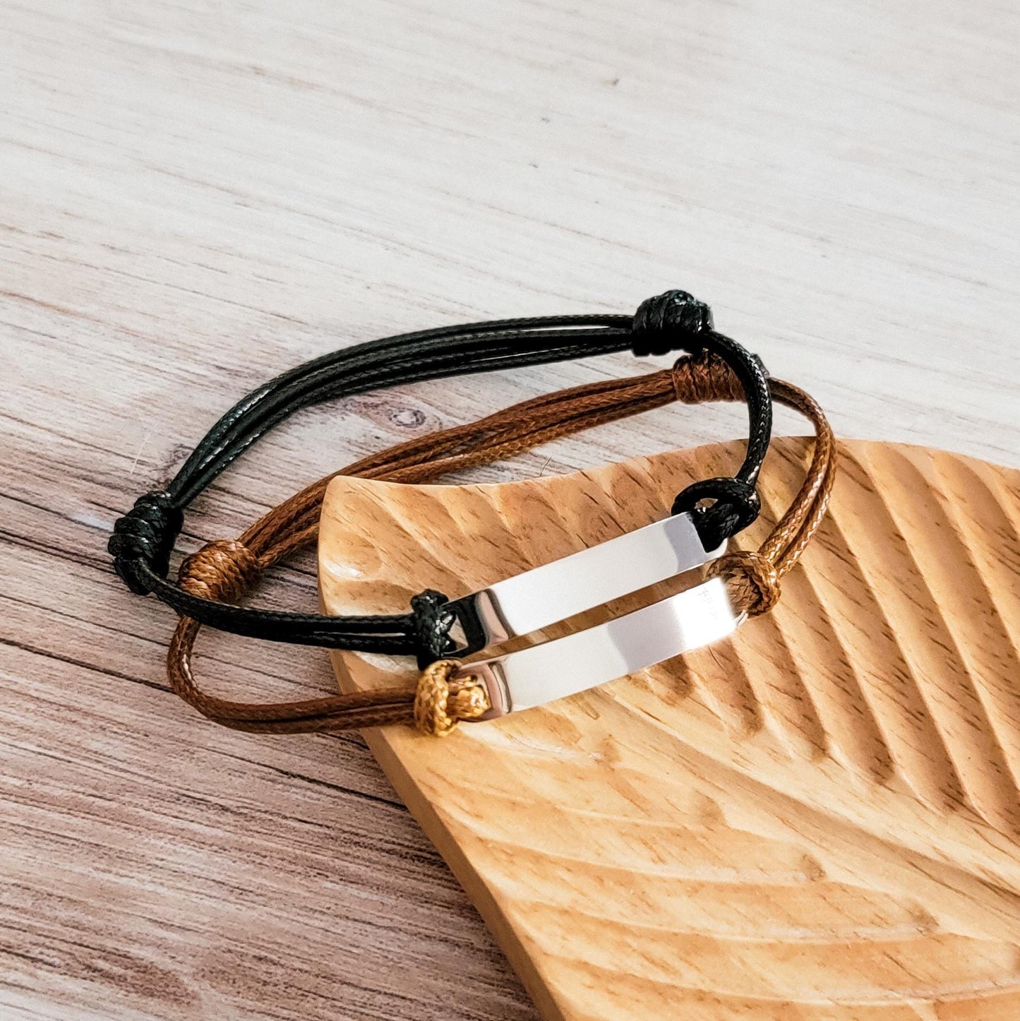 Woven Cord Bar Bracelet (Brown or Black), 1 Total, Metal Blank #47