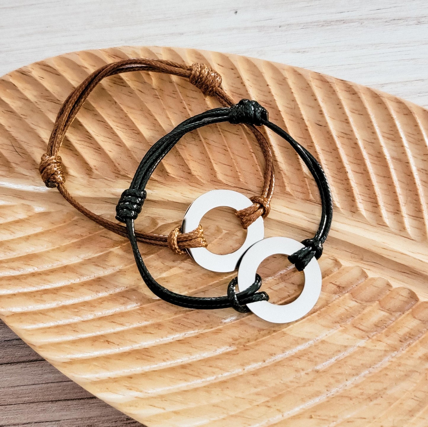 Woven Cord Open Circle Bracelet (Brown or Black), 1 Total, Metal Blank #97