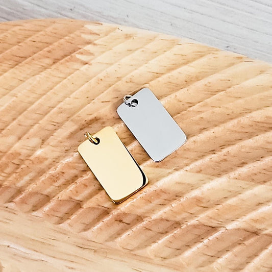 Small Rounded Rectangle Charms with Attached Jump Rings (Silver or Gold), 5 Total, Metal Blank #98