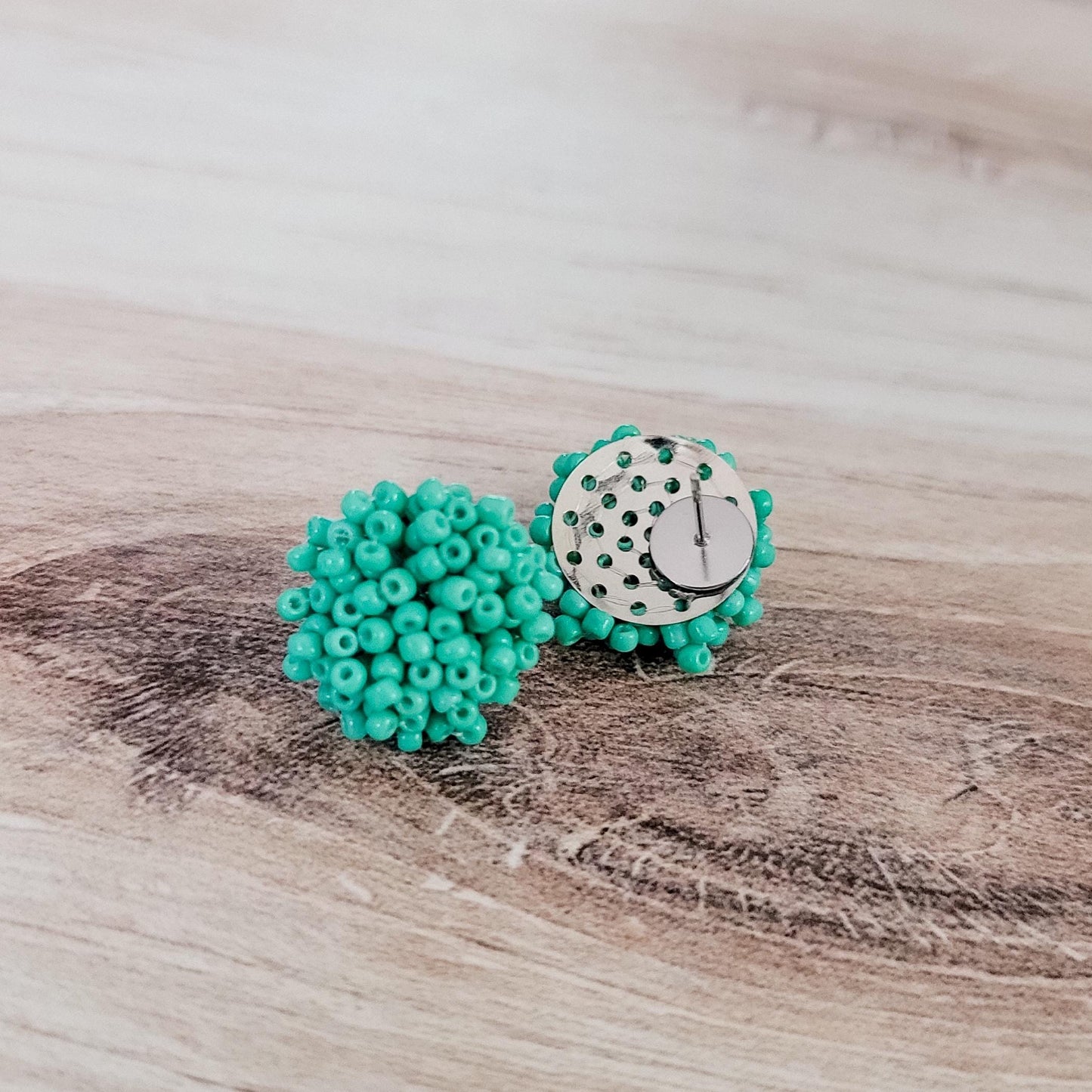 Teal 15mm Small Seed Bead Topper, 1 Pair