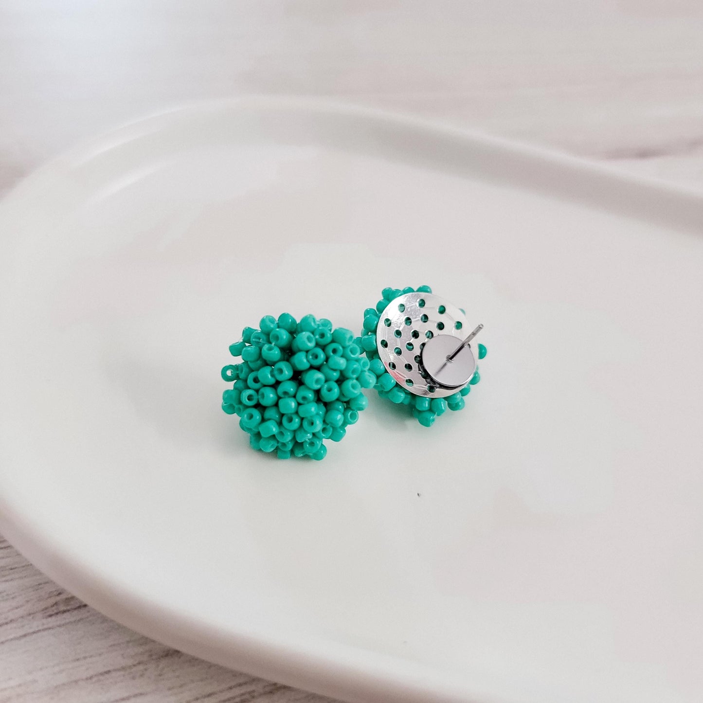 Teal 15mm Small Seed Bead Topper, 1 Pair
