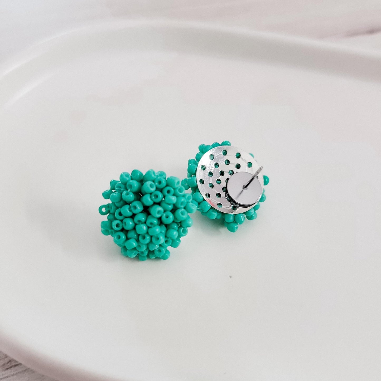 Teal 15mm Small Seed Bead Topper, 1 Pair