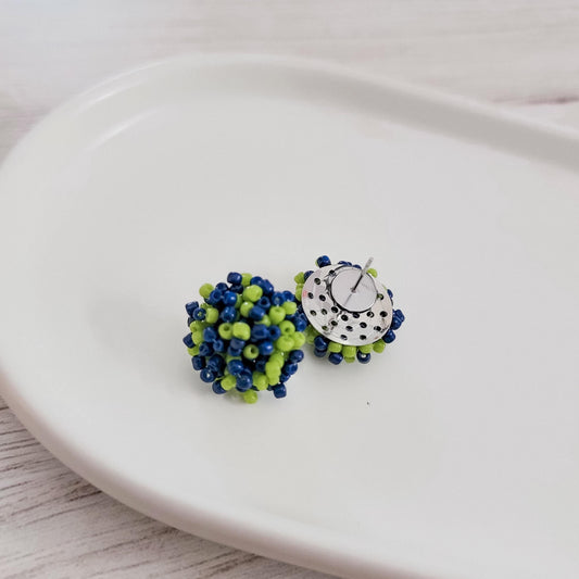 Navy and Spring Green Mix 15mm Small Seed Bead Topper, 1 Pair