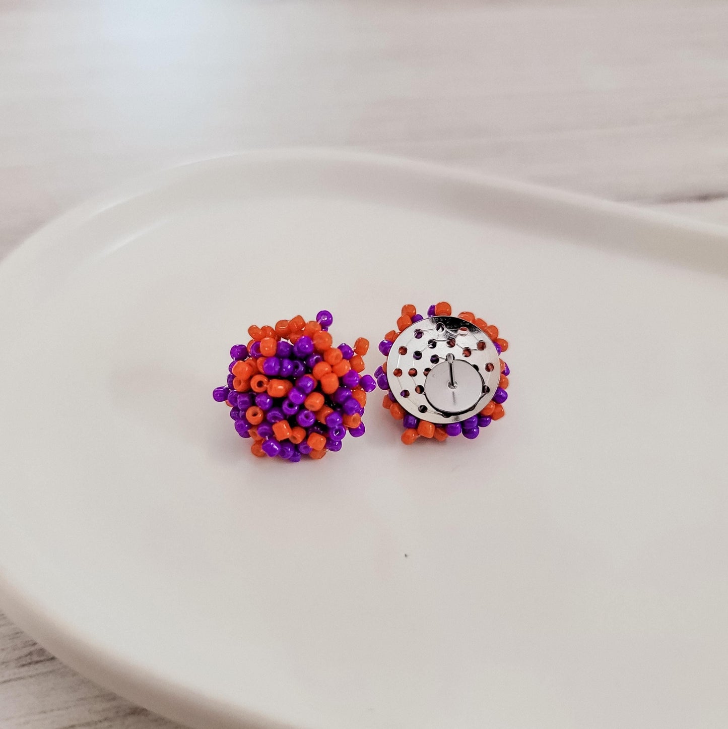 Purple and Orange Mix 15mm Small Seed Bead Topper, 1 Pair