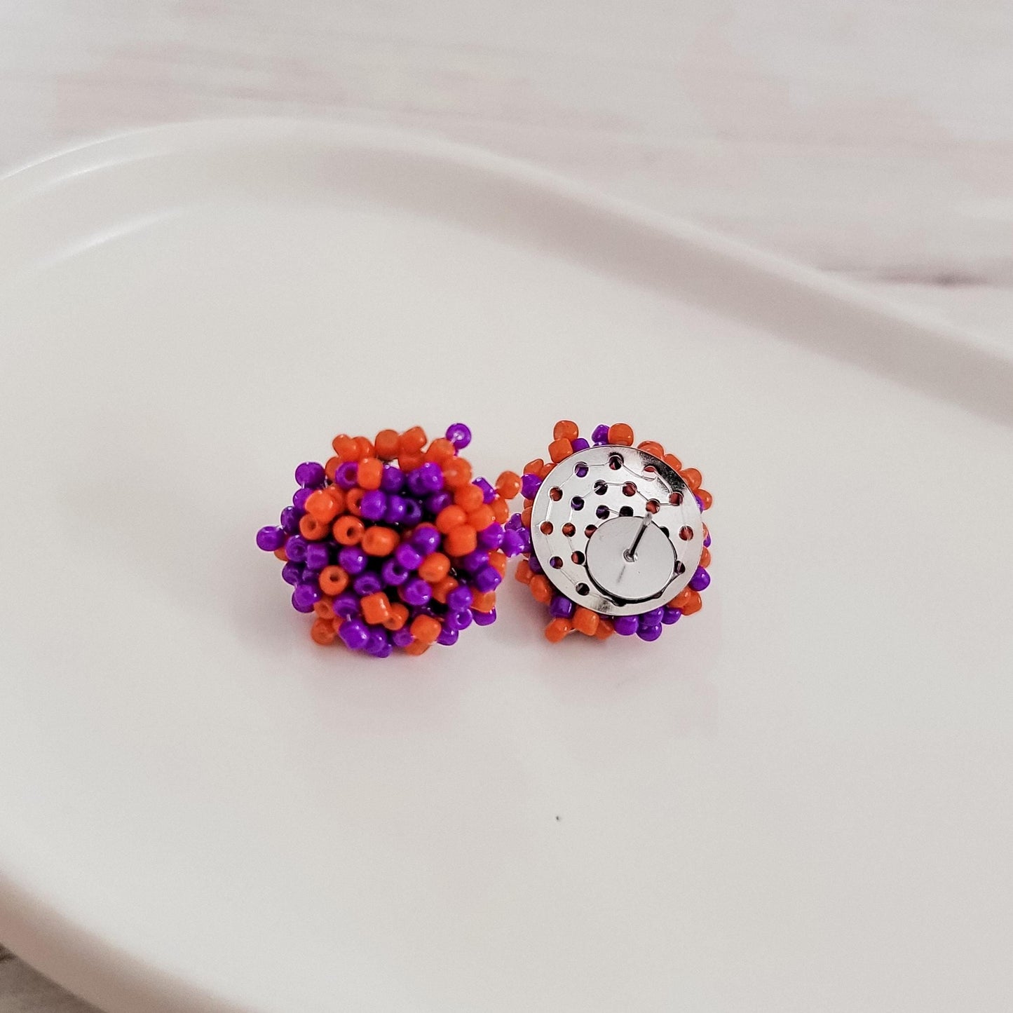 Purple and Orange Mix 15mm Small Seed Bead Topper, 1 Pair