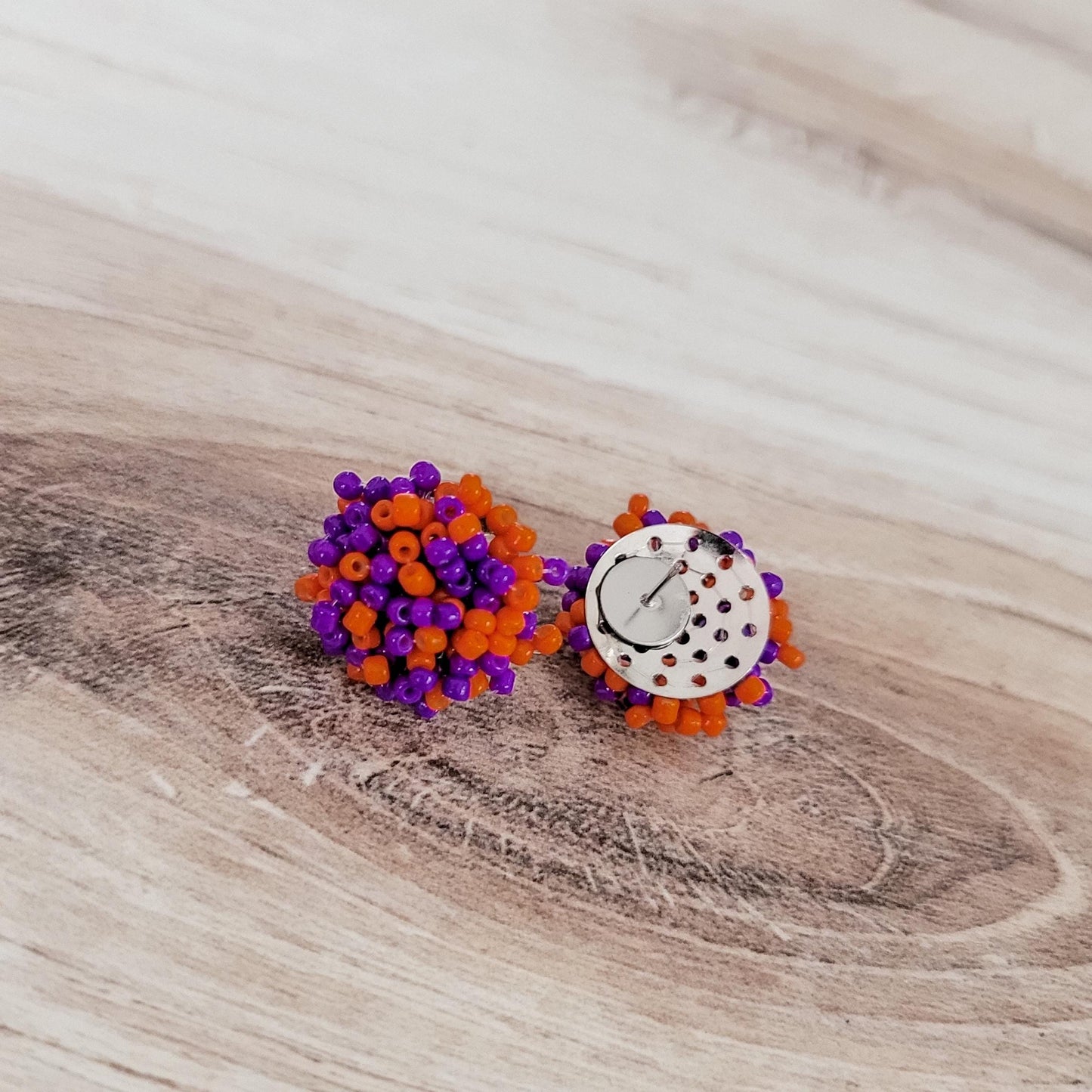 Purple and Orange Mix 15mm Small Seed Bead Topper, 1 Pair