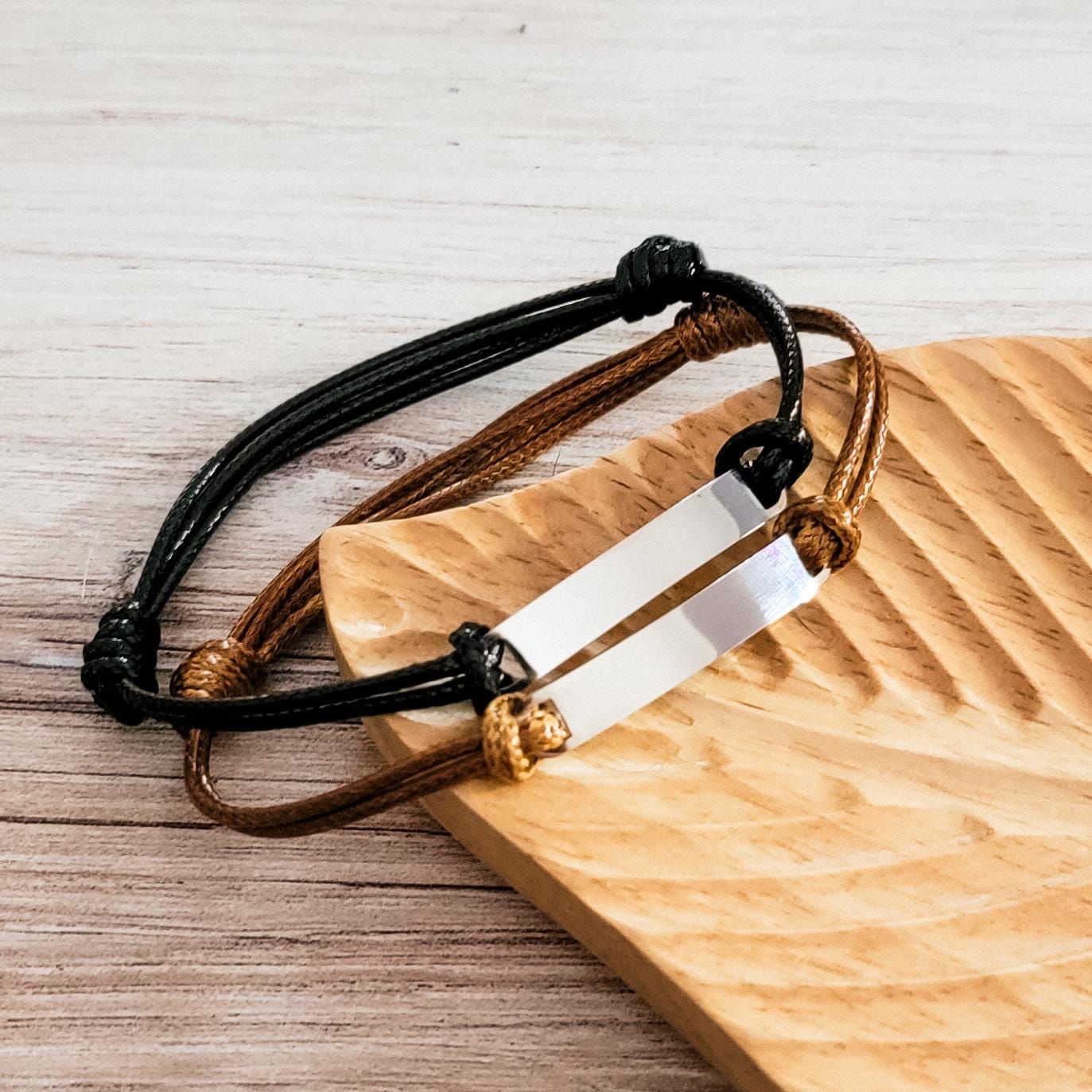 Woven Cord Bar Bracelet (Brown or Black), 1 Total, Metal Blank #47