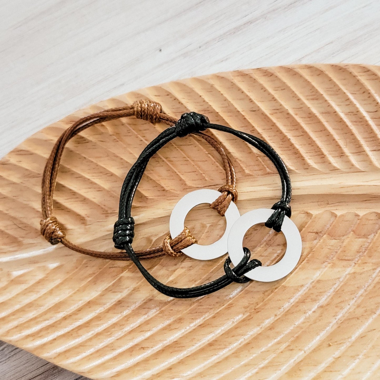 Woven Cord Open Circle Bracelet (Brown or Black), 1 Total, Metal Blank #97