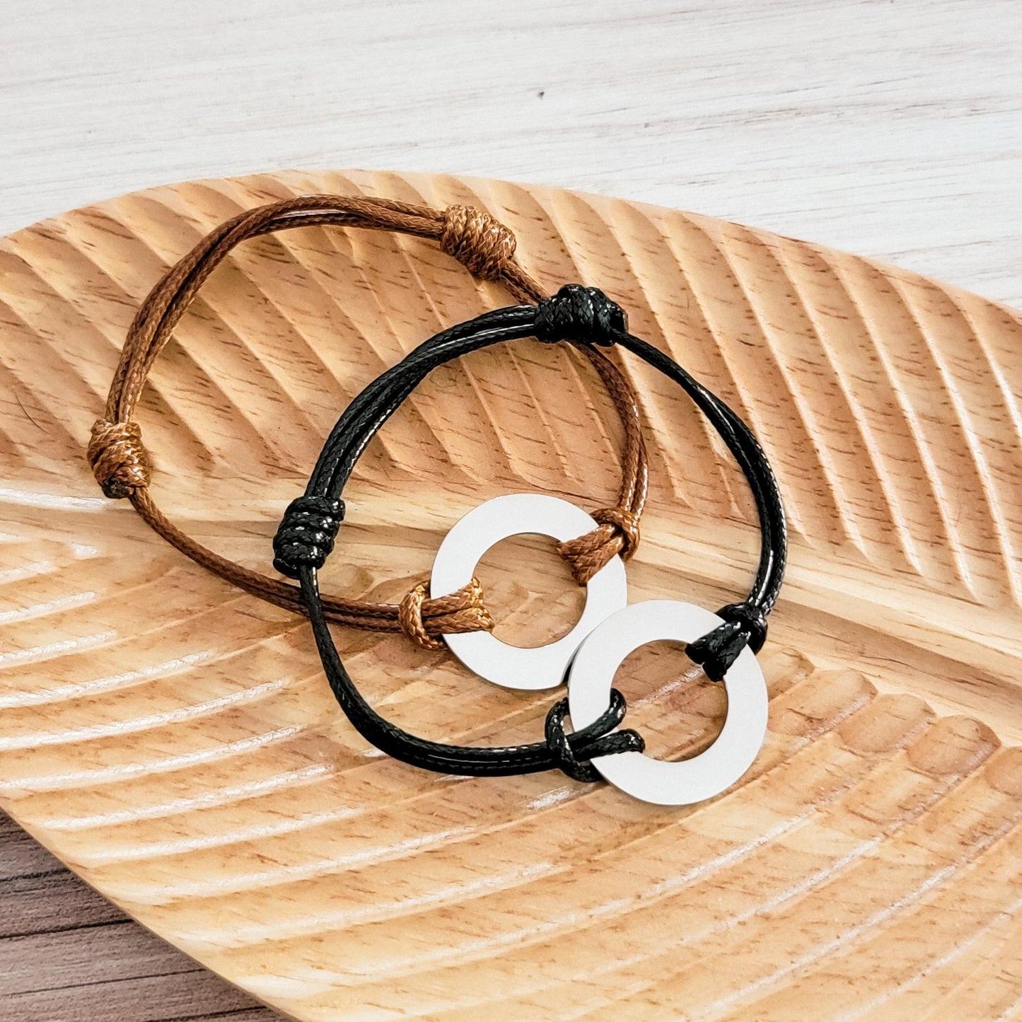 Woven Cord Open Circle Bracelet (Brown or Black), 1 Total, Metal Blank #97