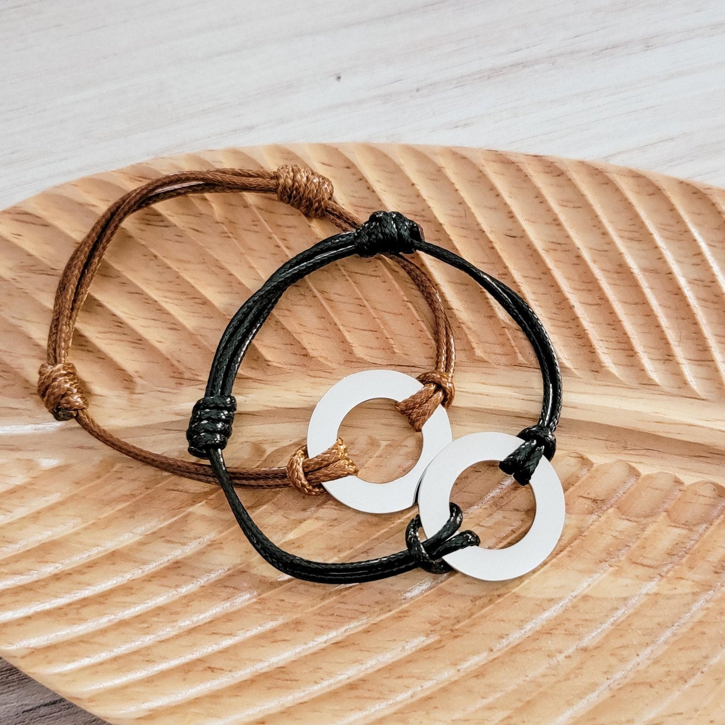 Woven Cord Open Circle Bracelet (Brown or Black), 1 Total, Metal Blank #97