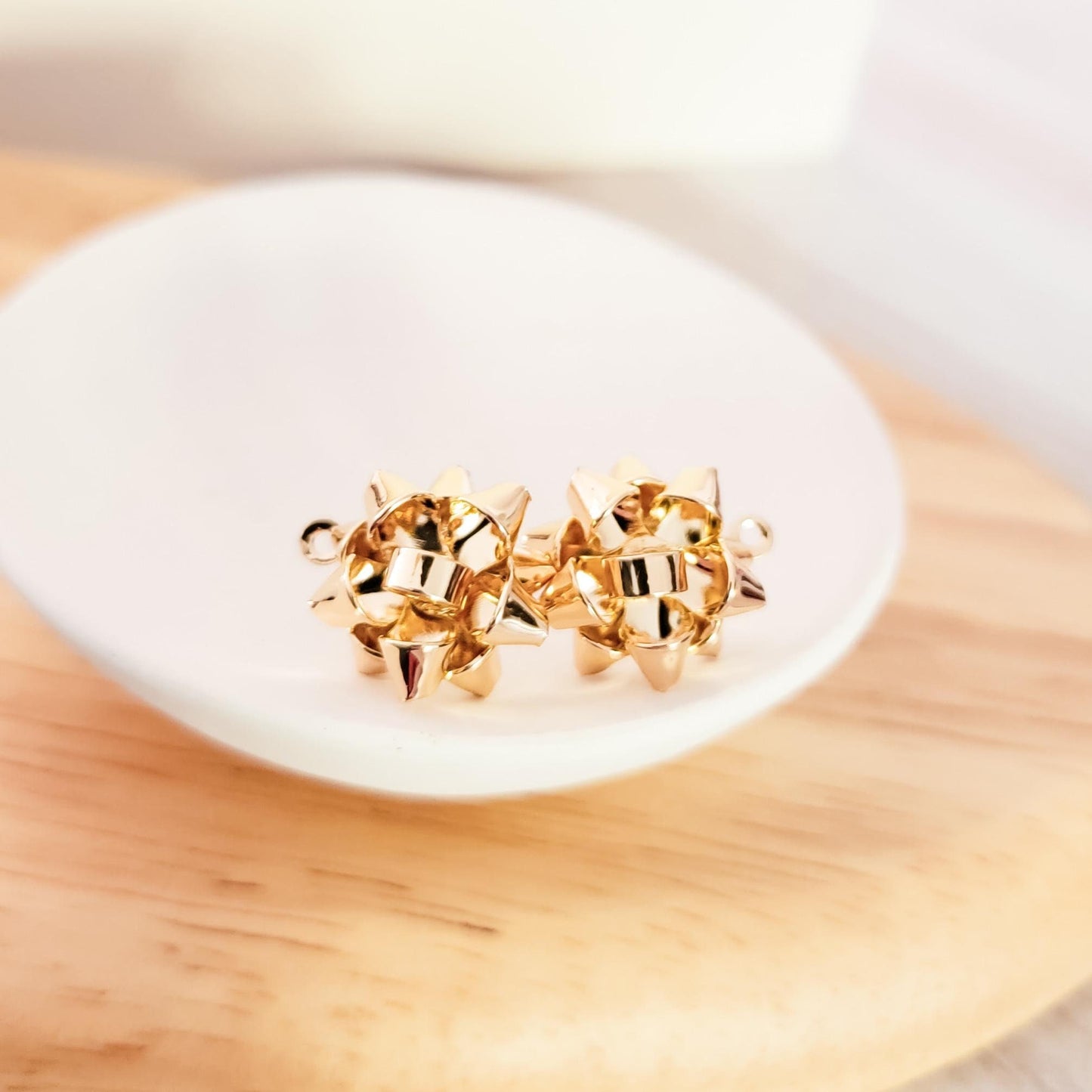 Gold Gift Box Stainless Steel Bow Stud Connector, 1 Pair, Bow #21