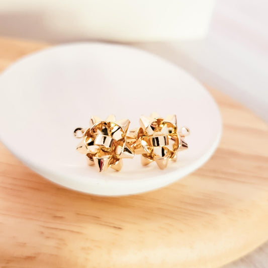 Gold Gift Box Stainless Steel Bow Stud Connector, 1 Pair, Bow #21