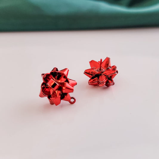 Bright Red Gift Box Stainless Steel Bow Stud Connector, 1 Pair, Bow #24
