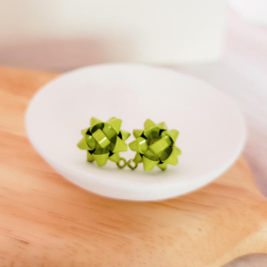Light Green Gift Box Stainless Steel Bow Stud Connector, 1 Pair, Bow #25