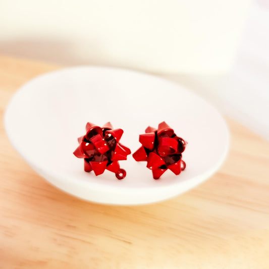 Dark Red Gift Box Stainless Steel Bow Stud Connector, 1 Pair, Bow #26