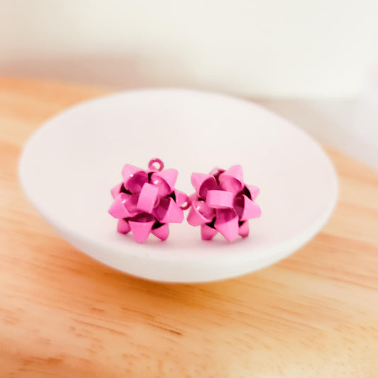 Light Pink Gift Box Stainless Steel Bow Stud Connector, 1 Pair, Bow #27
