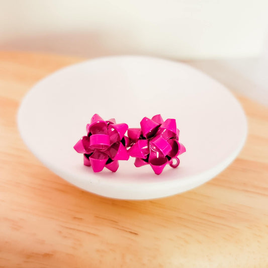 Hot Pink Gift Box Stainless Steel Bow Stud Connector, 1 Pair, Bow #28