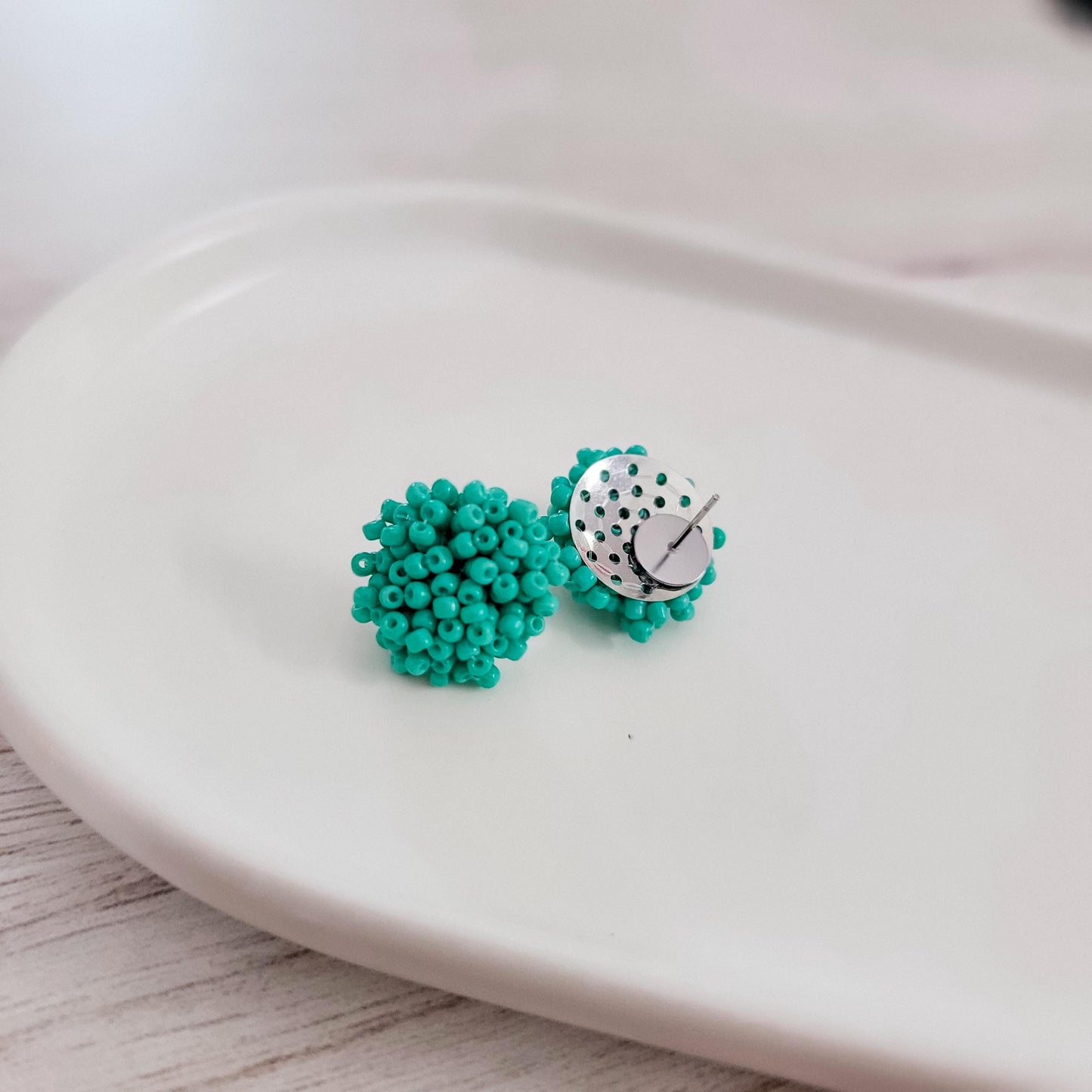 Teal 15mm Small Seed Bead Topper, 1 Pair