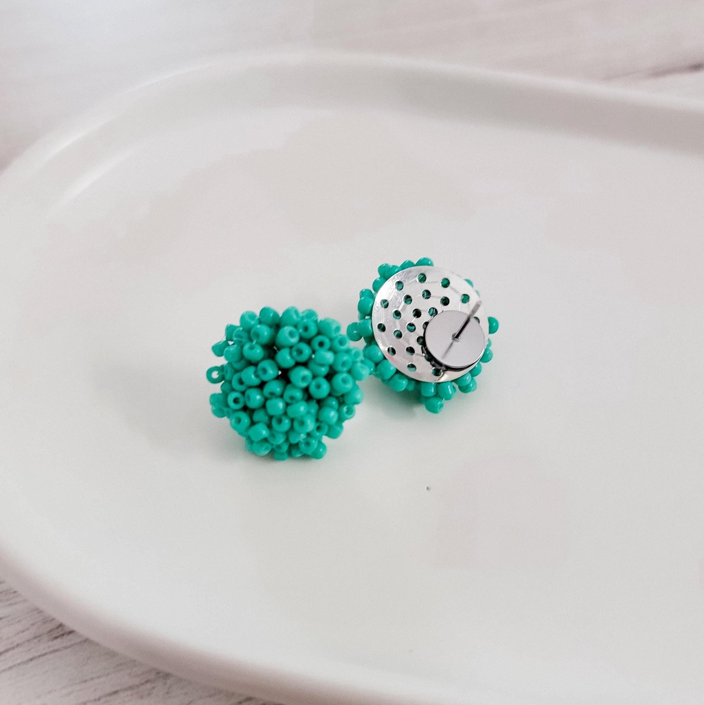 Teal 15mm Small Seed Bead Topper, 1 Pair