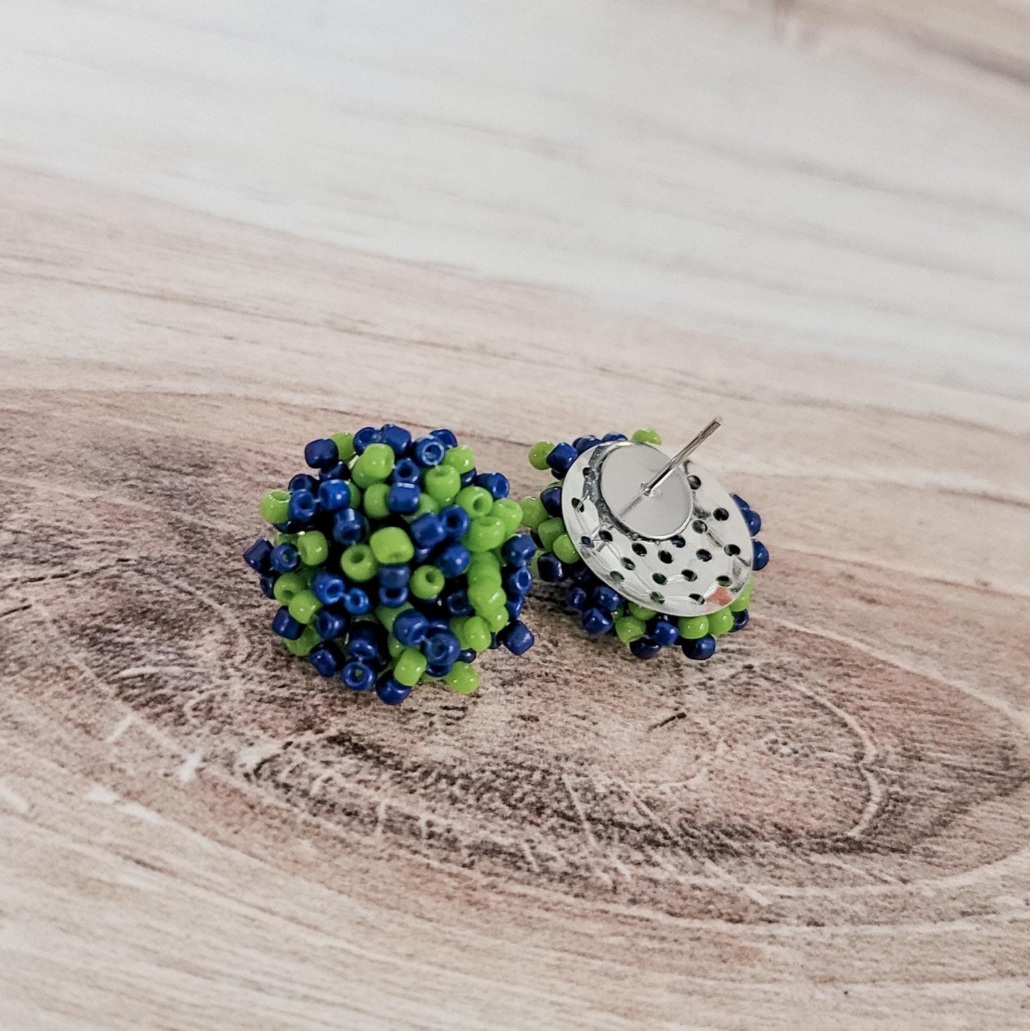 Navy and Spring Green Mix 15mm Small Seed Bead Topper, 1 Pair