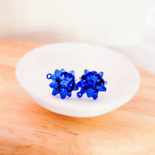Royal Blue Gift Box Stainless Steel Bow Stud Connector, 1 Pair, Bow #22