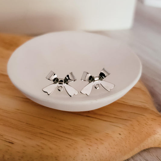 Silver Stainless Steel Bow Stud Connector, 10 Pieces, Bow #2