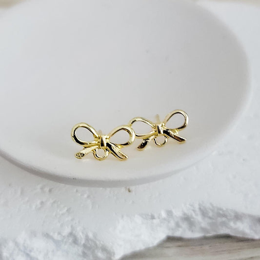 Gold Petite Stainless Steel Bow Stud Connector, 10 Pieces, Bow #20