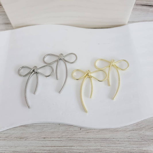 Festive Knotted Bow Pendant (Silver or Gold), 10 Pieces