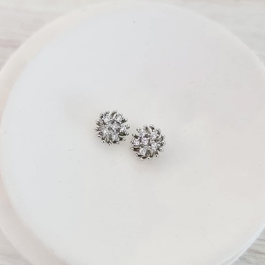 Small Silver Cubic Zirconia Flower Center (9mm Stamen, No Hole), 10 Pieces, Bling #3