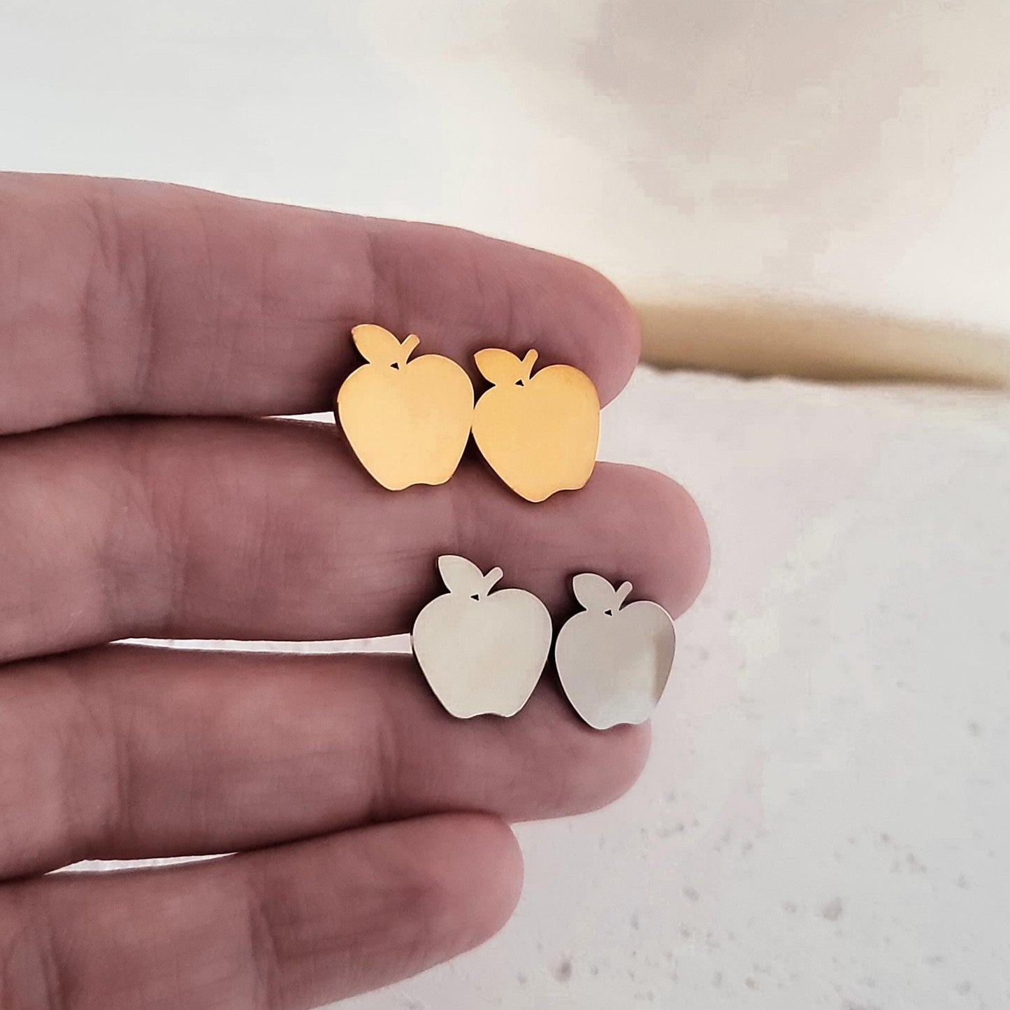 Apple Studs (Silver or Gold), 1 Pair Total, Metal Blank #103