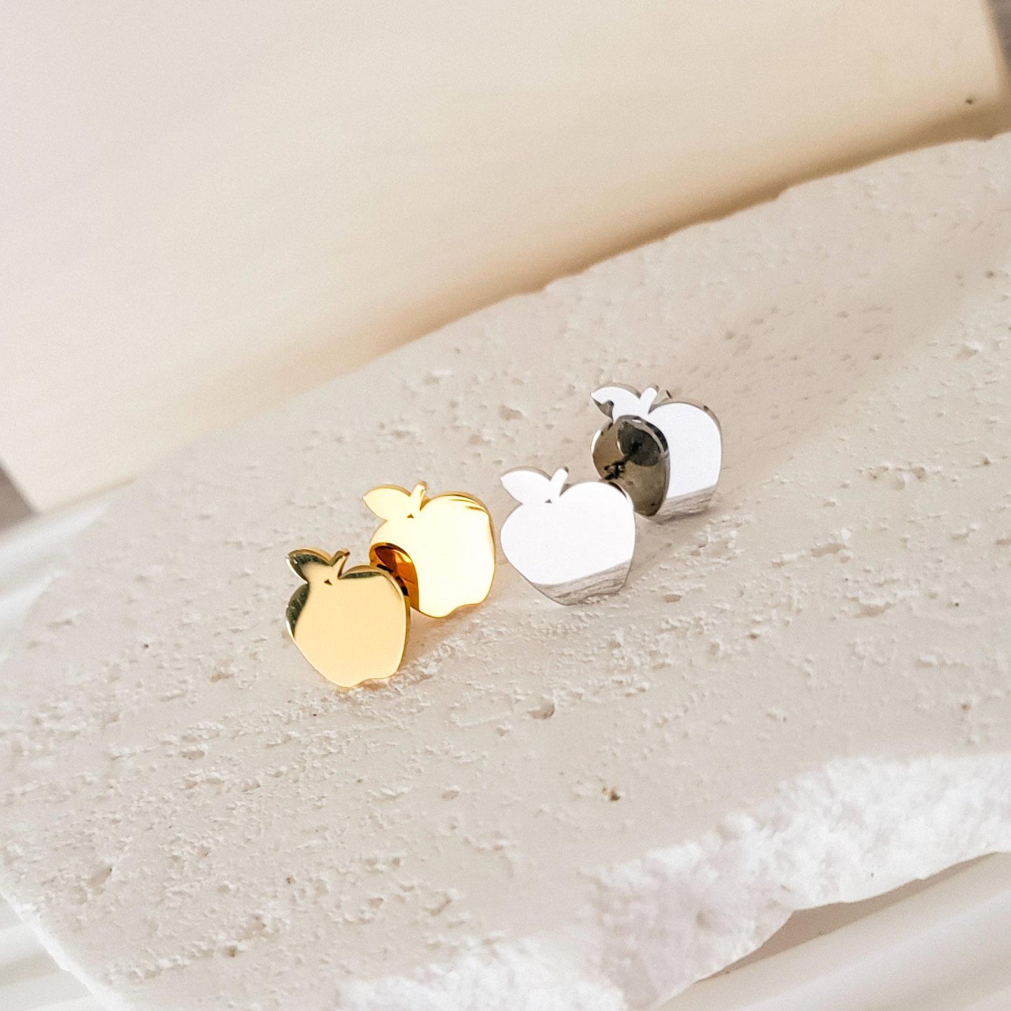 Apple Studs (Silver or Gold), 1 Pair Total, Metal Blank #103